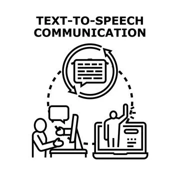Text to speech communication technology converting digital content Stock Illustration