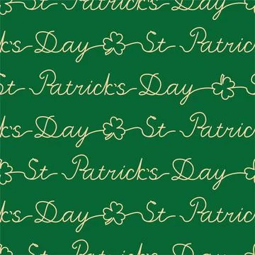 Text St Patrick's Day with clover seamless pattern on green background Illustrazione stock
