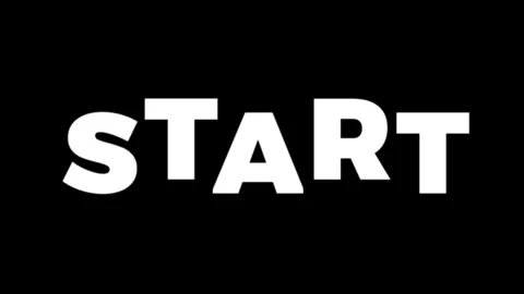 Text START scrolls smoothly across a solid black background. Stock Footage 314576303