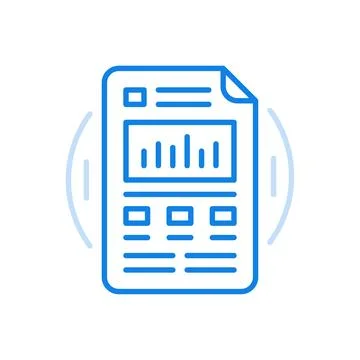 Text statistical report vector line icon. Sheet of paper with graph bars and  Stock Illustration