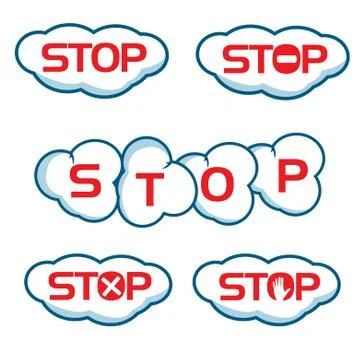 Text stop with clouds Stock Illustration