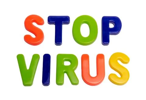 Text STOP VIRUS on a white background. Stock Photos