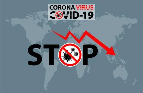 Text stop warning sign coronavirus covid 19 on on map earth Stock Illustration