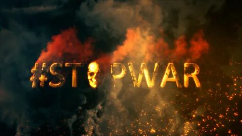 Text stopwar with skull burning on dark smoke backdrop Stock Illustration