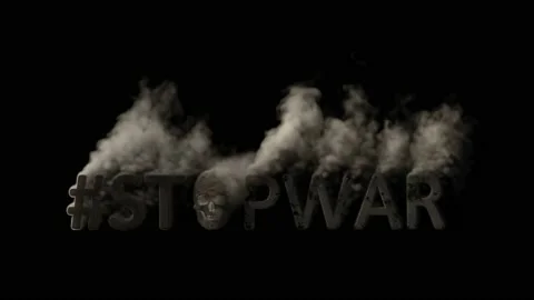 Text stopwar with skull smoking on black background, isolated - loop video Stock Footage 220016536