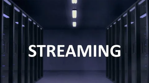 Text Streaming at the midpoint with a dark office area on the background Stock-Illustration