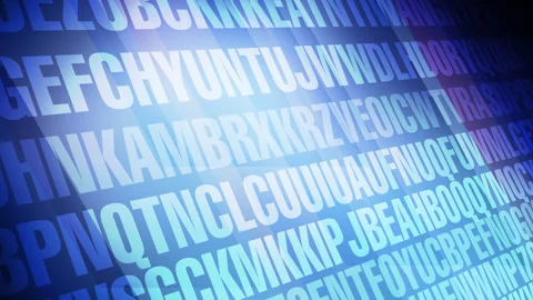Text stylish wallpaper of abstract design with alphabet letters, shifting Video stock 260689144