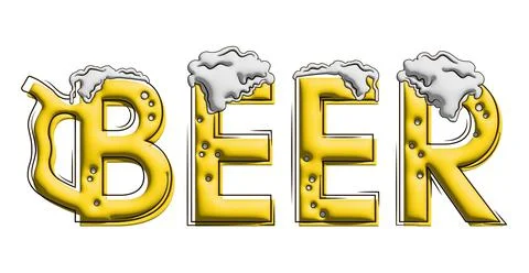 Text stylized as a beer drink, splashes and drops. Stylish design for a brand Stock Illustration
