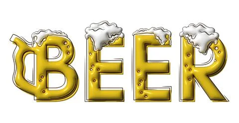 Text stylized as a beer drink, splashes and drops. Stylish design for a brand Stock Illustration