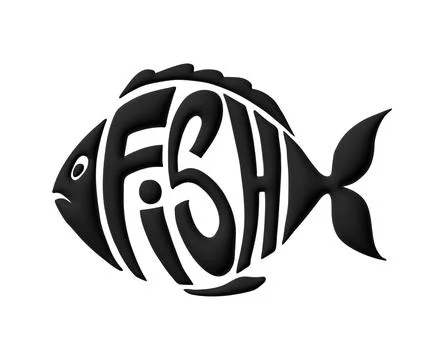 Text stylized as a fish. Stylish design for a brand, label or advertisement Stock Illustration