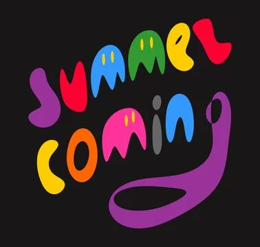 Text Summer Coming - ghost, PacMan shaped letters. Cartoon game. Scribble Funny Stock Illustration