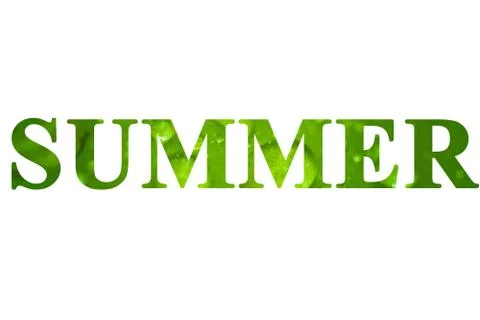 Text Summer on isolated white background. Water drops on fresh green leaf. Na Stock Illustration