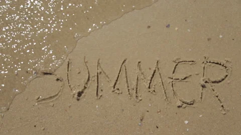 Text Summer Written on the Sand of a Beach. The Sea on a Background of Letters Stock Footage 166681829