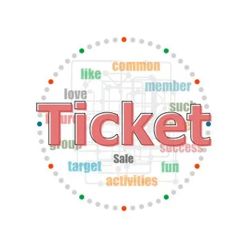Text Ticket. Business concept . Word collage with different association terms Stock Illustration