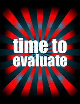 Text Time to evaluate. Business concept . Vintage template with words and sun Stock Illustration