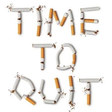 Text ''time to quit'' made from broken cigarettes Stock Photos