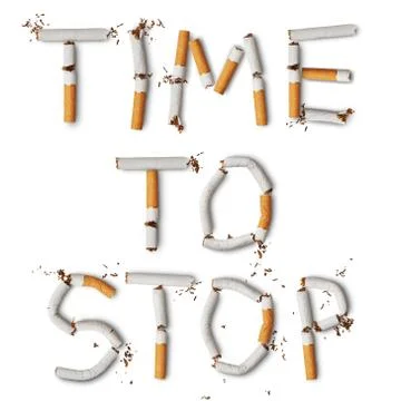 Text ''time to stop'' made from broken cigarettes Stock Photos