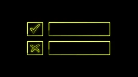 Text title box set, yes or no checkbox icon animation with black background. Stock Footage 304189993