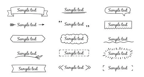 Text title frame handwriting ribbon, square, circle decoration element. Doodle Stock Illustration