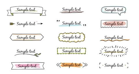 Text title frame handwriting ribbon, square, circle decoration element. Doodle Stock Illustration