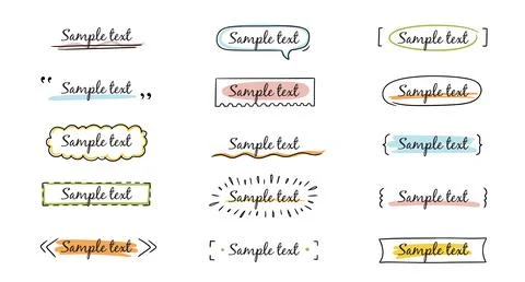 Text title frame handwriting ribbon, square, circle decoration element. Doodle Stock Illustration