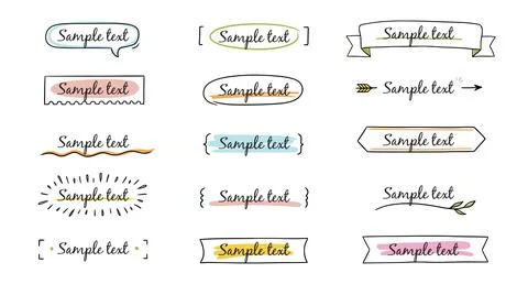Text title frame handwriting ribbon, square, circle decoration element. Doodle Stock Illustration