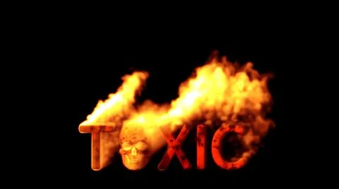 Text toxic with human skull burning on black background Stock Illustration