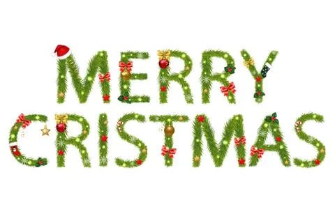 Text tree branches and christmas tree decorations Stock Illustration