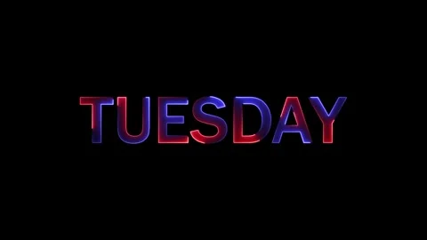 Text Tuesday animated word glowing red and blue neon light effect on black Stock Footage 333878208