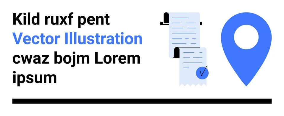 Text with Two Documents and Pin Icon in Blue and Black Color Scheme Illustrazione stock