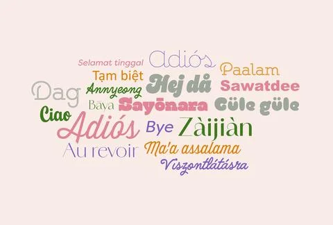 Text typography with word bye, sayonara in different languages Stock Illustration