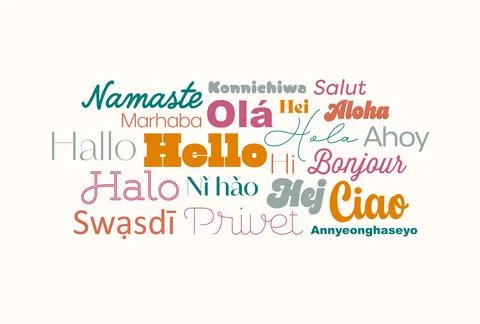 Text typography with word hello in different languages Stock Illustration