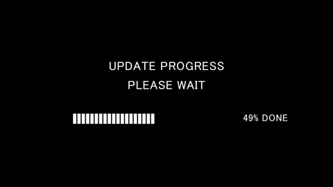Text Update Progress Please Wait with progress bar on black background Stock Footage 338370739