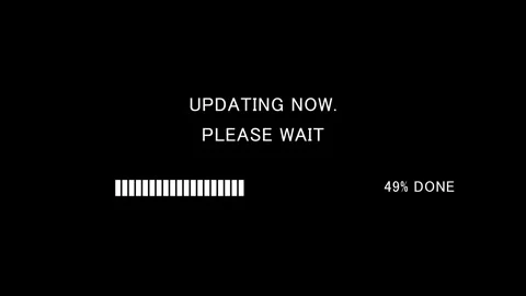 Text Updating Now Please Wait with progress bar on black background Stock Footage 338197596