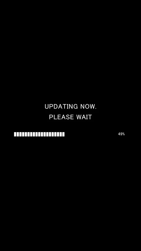 Text Updating Now Please Wait with progress bar on black background Stock Footage 338371440