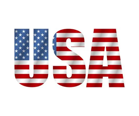 Text USA in style flag. Flag american isolated on white background. Vector 库存插图