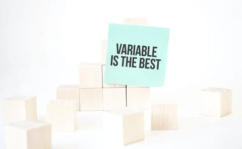 Text variable is the best writing in green card cube ladder. White background Stock Photos