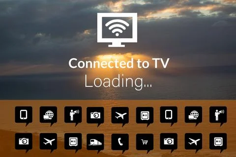 Text with various icons on device screen Stock Photos