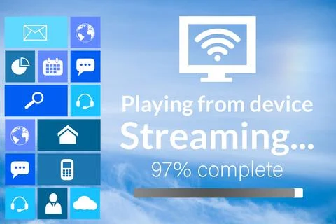 Text with various icons on device screen Stock Photos