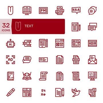 Text Vector Icon Set with 32 Bold Line High Resolution Grid Fitted Graphics Stock Illustration