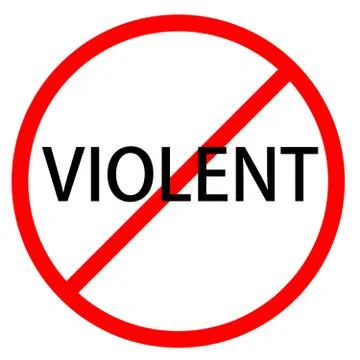 Text VIOLENT is in red circle With red line projected through the circle. Stock Illustration