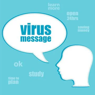 Text virus message. Internet concept . Silhouette of a head with speech bubbl イラスト素材