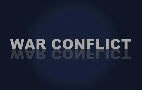 Text War conflict, metallic font effect. Reflection of text. Stock Illustration