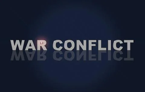 Text War conflict, metallic font effect. Reflection of text Stock Illustration