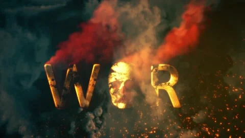 Text war with skull burning on dark smoke backdrop - loop video Stock Footage 182031646