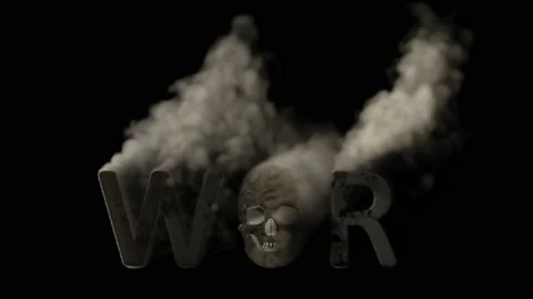 Text war with skull smoking on black backdrop, isolated - loop video Stock Footage 201030642