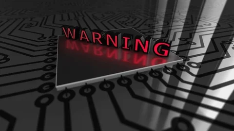 Text “Warning” landing on a circuit board loop 4K Stock Footage 86516317