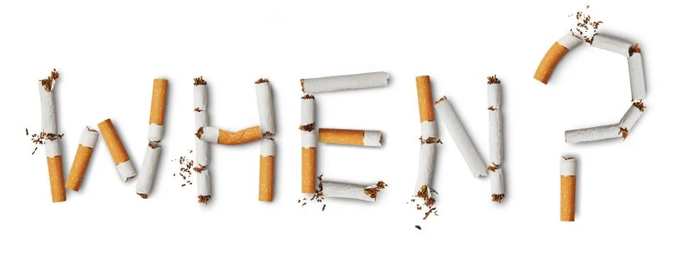 Text when? made from broken cigarettes Stock Photos