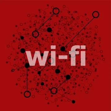Text wi fi. web design concept . Abstract background with connecting dots and Illustrazione stock