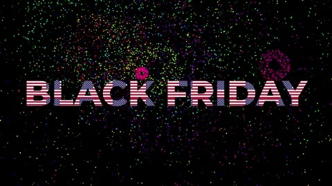 Text with the word BLACK FRIDAY  with Font made with many US FLAGS and fireworks Stock Footage 311044915